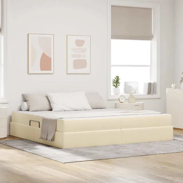 vidaXL Opbergbed met matras met opslag Crème 200 x 200 cm Polyester