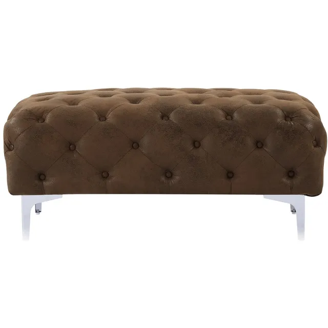 Vente-unique Chesterfield-poef van microvezel met verouderd leereffect EDWINA Bruin