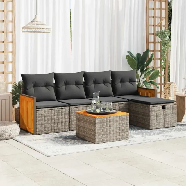 vidaXL 6-delige Loungeset met kussens poly rattan grijs, foto 2