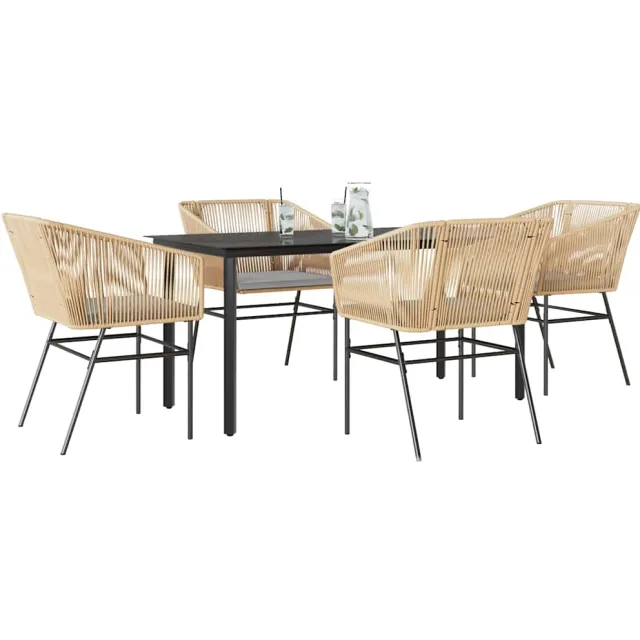 vidaXL 5-delige Tuinset met kussens poly rattan glas bruin