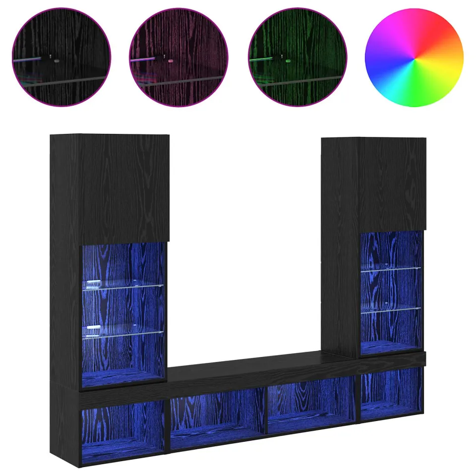 vidaXL TV Wand Eenheden met LED 5 st 40,5 x 30 x 102 cm Zwart Eiken, foto 4