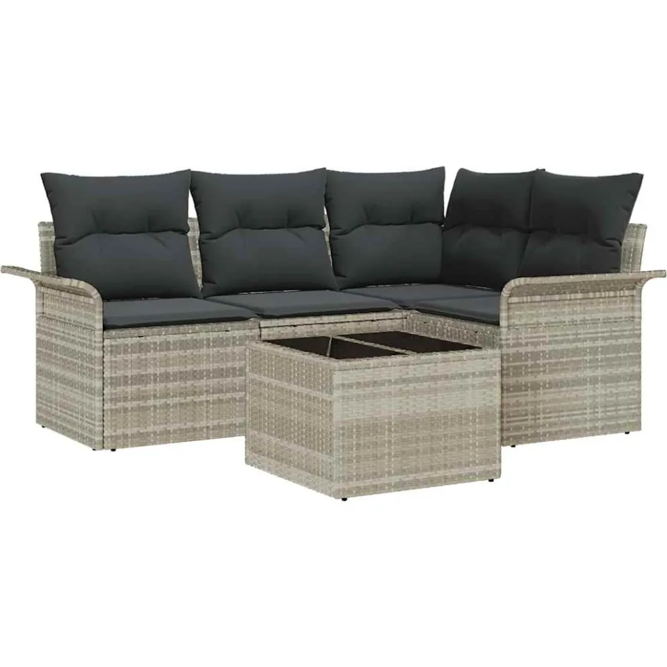 vidaXL Tuin Sofa Set 5 st Lichtgrijs poly rattan grijs