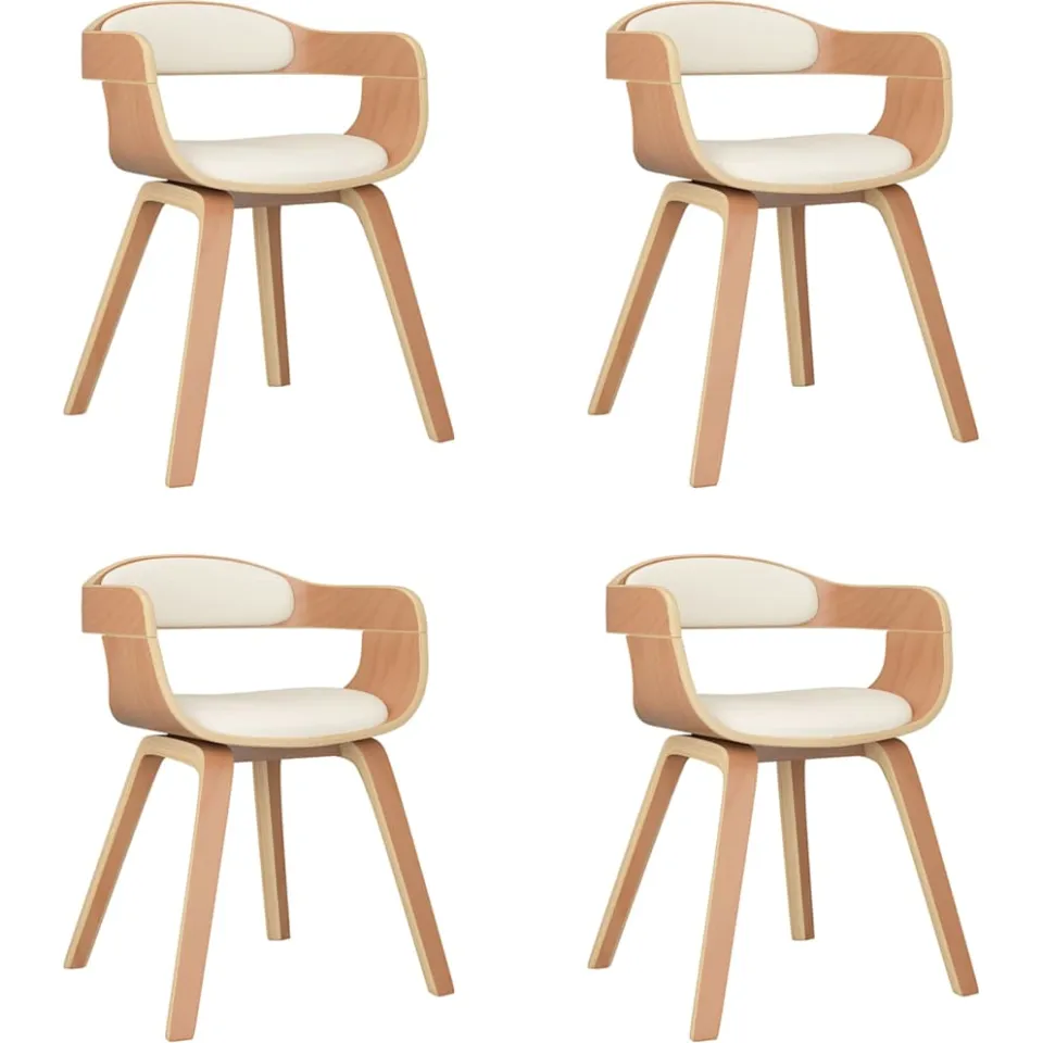 vidaXL Eetkamerstoelen 4 st gebogen hout en kunstleer crèmekleurig, foto 3