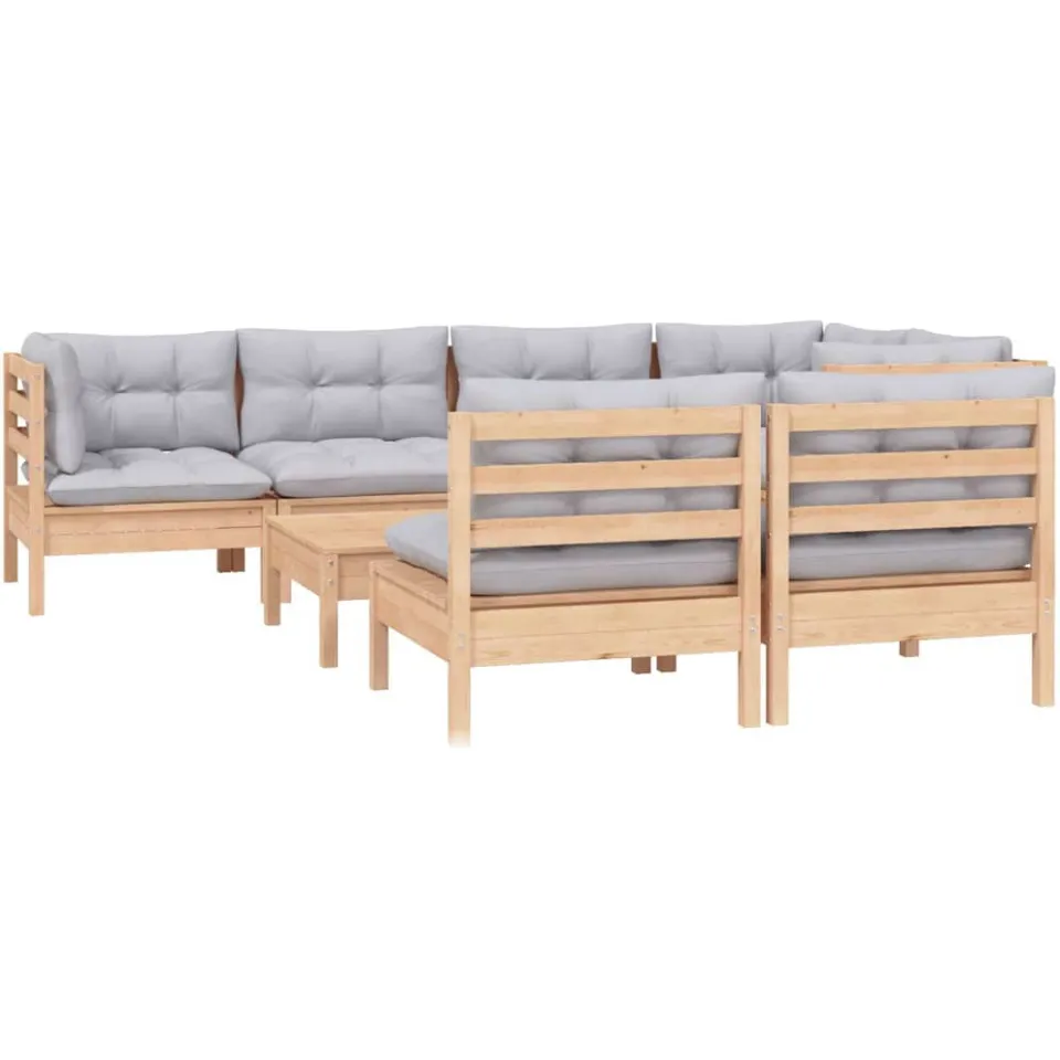 vidaXL 8-delige Loungeset met grijze kussens grenenhout Grijs
