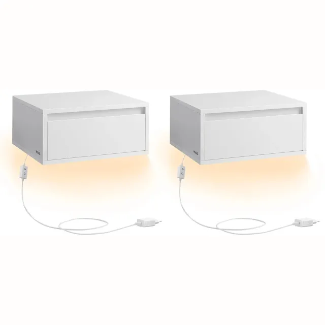 uJOY Nachtkastje - Set van 2 - Zwevend ontwerp - LED verlichting met 3 kleuren - Minimalistisch design - Ruimtebesparend Wit