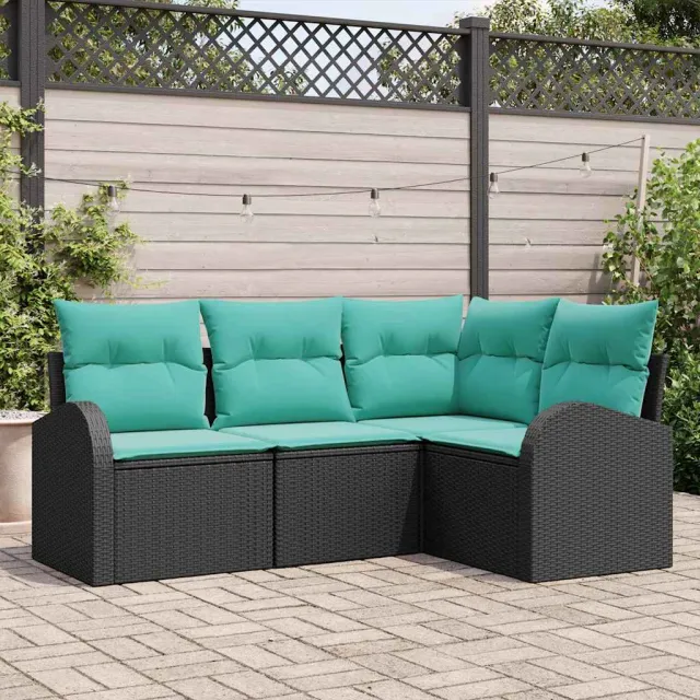 vidaXL Tuinbankenset 4 st Zwart en Turquoise poly rattan, foto 2