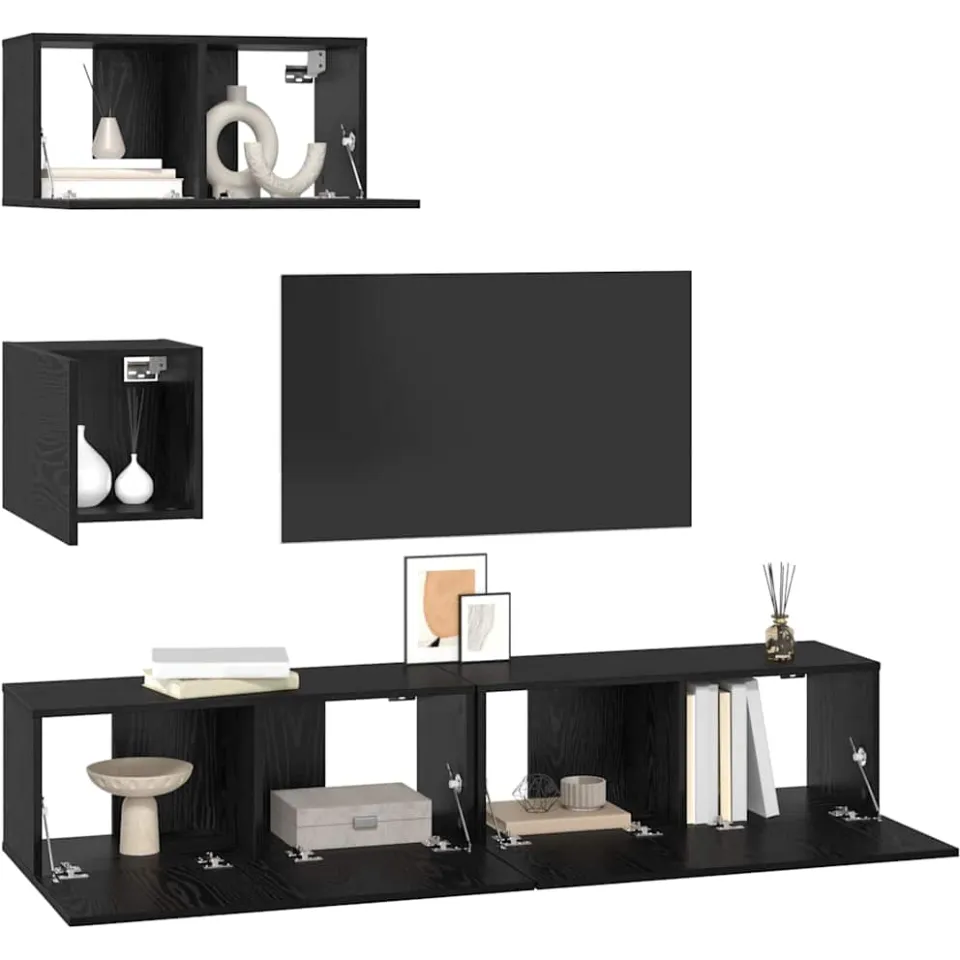 vidaXL Tv-meubelset 4 st 80 x 30 x 30 cm Zwart Eiken, foto 3