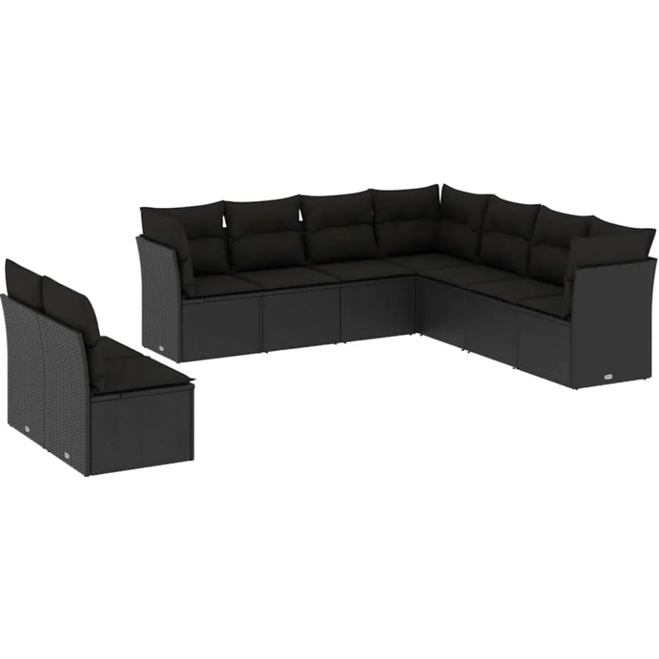vidaXL 9-delige Loungeset met kussens poly rattan zwart, foto 3