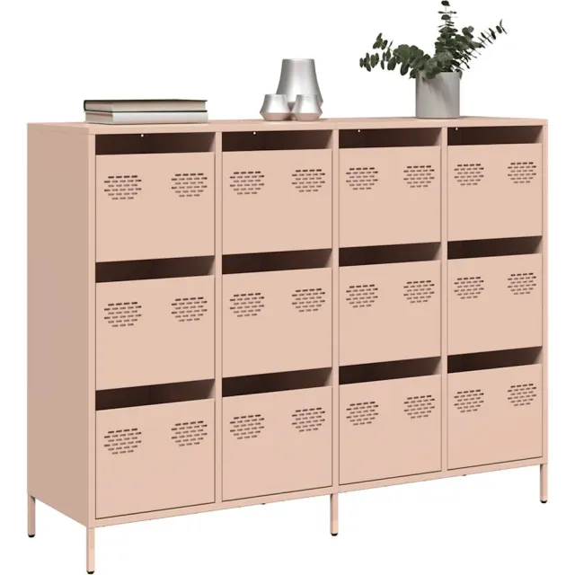 vidaXL Dressoir 135x39x103,5 cm koudgewalst staal roze