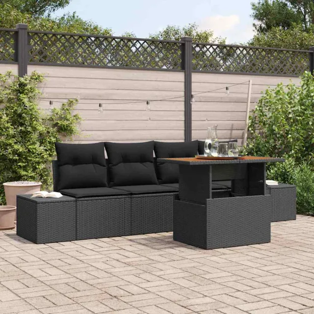 vidaXL Tuin Sofa Set 5 st Zwart Poly riet, foto 2