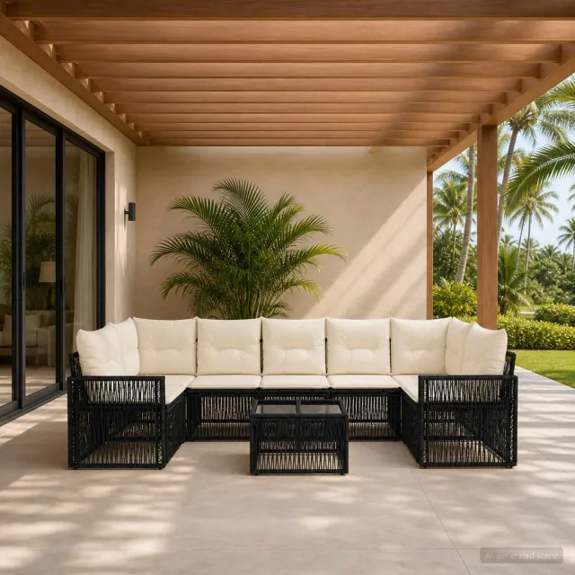 vidaXL Tuinbankenset 8 st Zwart poly rattan