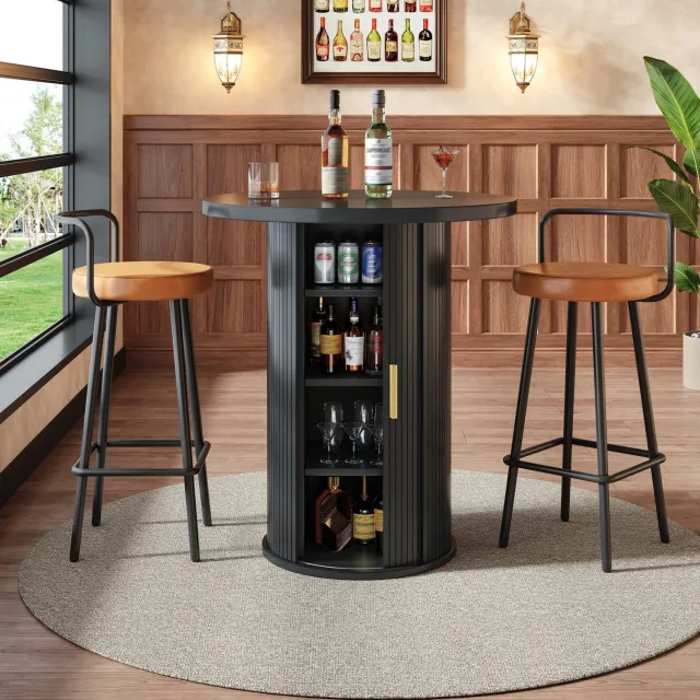 WUVRIE Ronde bartafel Ø 60 cm - Met kast en 4 opbergniveaus - Zwart