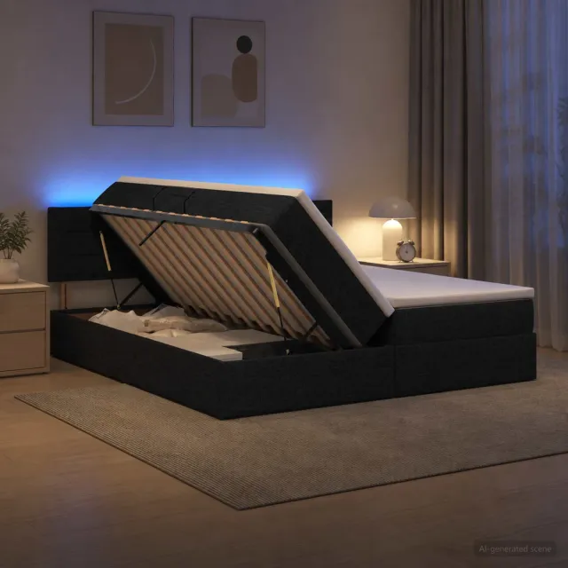 vidaXL LED Opslagbed met Matras Zwart 180 x 200 cm Stof