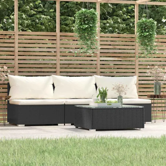 vidaXL 4-delige Loungeset met kussens poly rattan zwart, foto 2