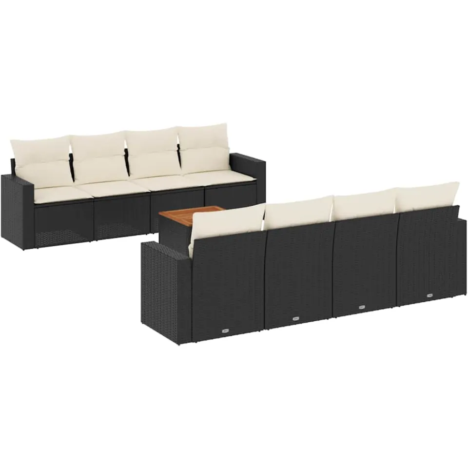 vidaXL 9-delige Loungeset met kussens poly rattan zwart, foto 3