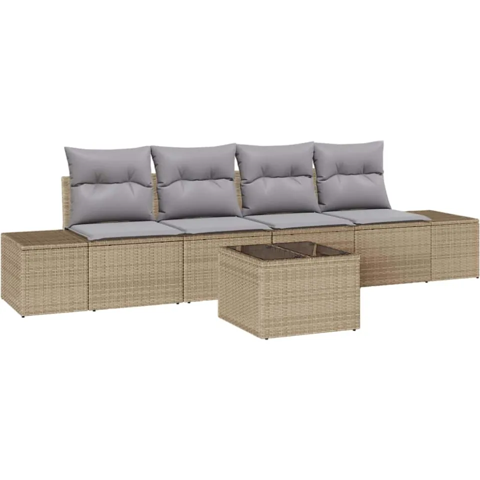 vidaXL Tuin Sofa Set 5 st Beige en Grijs poly rattan