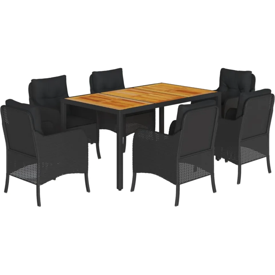 vidaXL 7-delige Tuinset met kussens poly rattan zwart, foto 3