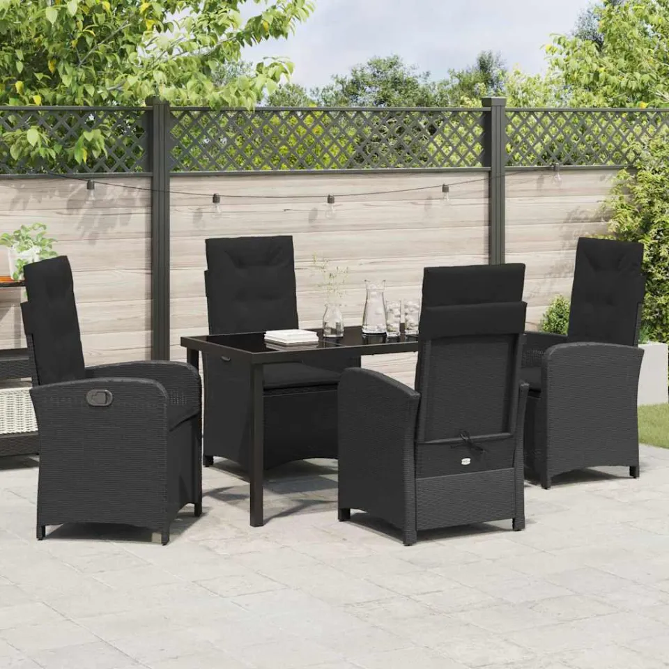 vidaXL Tuin eettafelset 5 st Zwart poly rattan, foto 3
