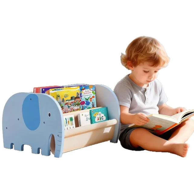 Mrilary Houten kinderboekrek, Montessori boekrek, kinderslaapkamer boekrek, leeshoek geschikt voor speelkamer en kinderopvang Olifant