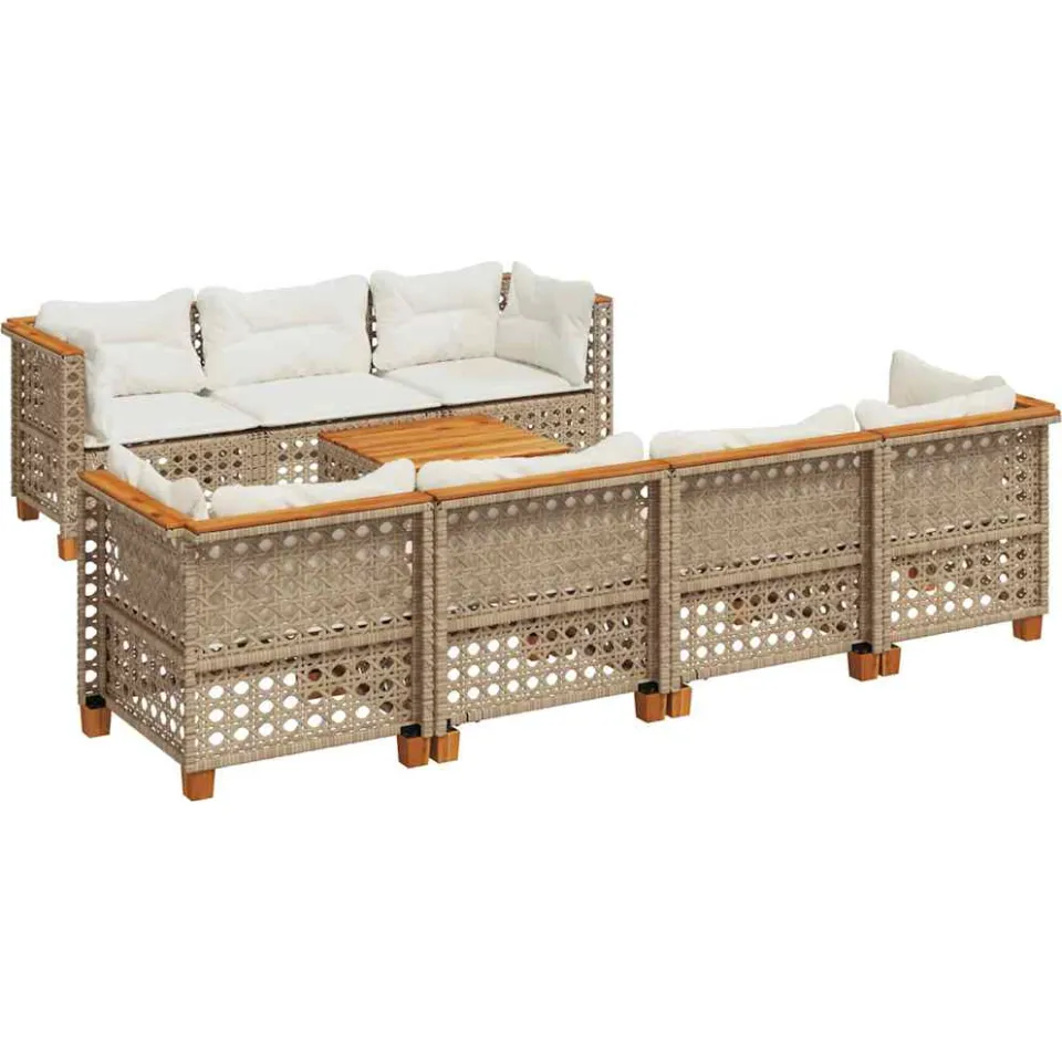 vidaXL 8-delige Loungeset met kussens poly rattan beige, foto 3