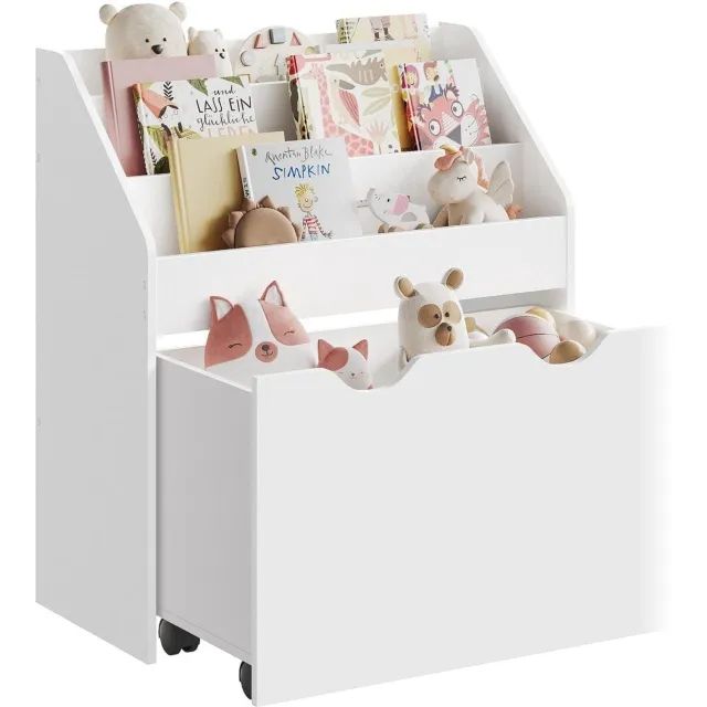 Klarven Boekenkast Wit - Boekenkast Kind - Boekenkastje - Boekenkast Kinderen - Opbergbox op Wielen - 3 Planken - Kantelbeveiliging