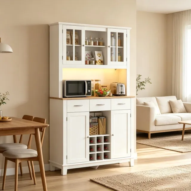 Clruro Keukenkast - 100 × 39,5 × 180 cm - met App-LED - Spaanplaat en MDF - Wit en Eikenkleur