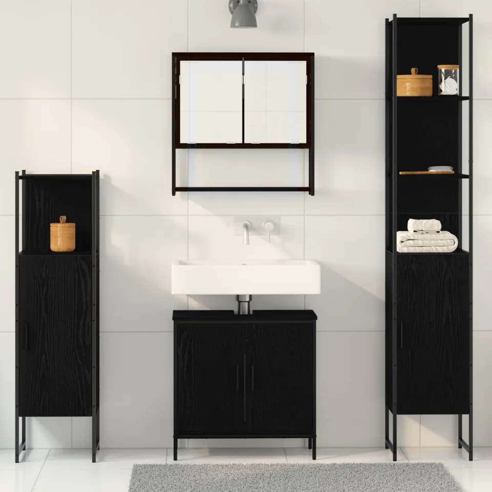 vidaXL Badkamermeubelset 4 st Zwart 33 x 33 x 185,5 cm Bewerkt hout, foto 3