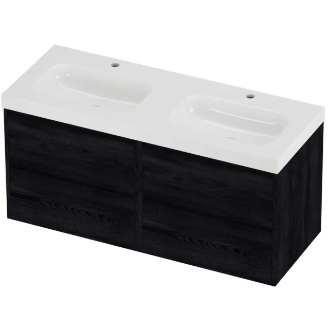 Proline Haga Badmeubelset Polystone Mezza 4 Laden 120x46x58 cm Glans Wit Black Oak