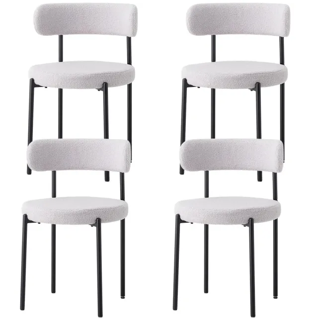 NaevaMi Eetkamerstoelen - Set van 4 - Scandinavische Stijl Eetkamerstoelen - Gestoffeerde Keukenstoelen - Eetkamerstoel Liv Teddy - Bouclé - 50x50x79cm - Grijs