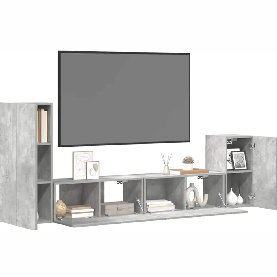 vidaXL 4-delige Tv-meubelset bewerkt hout betongrijs grijs, foto 3