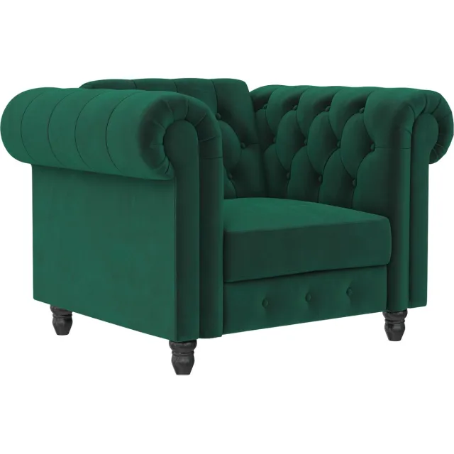 Notio Living Felix - Donkergroene fluwelen chesterfield fauteuil (83 x 111 x 87 cm) Groente
