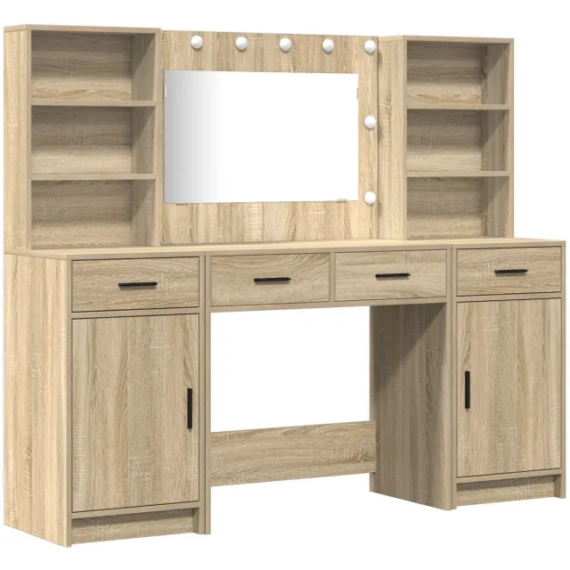 GranMaison Kaptafel - met spiegel en verlichting - Make up tafel - Make up - Toilettafel - Met lades - Beige
