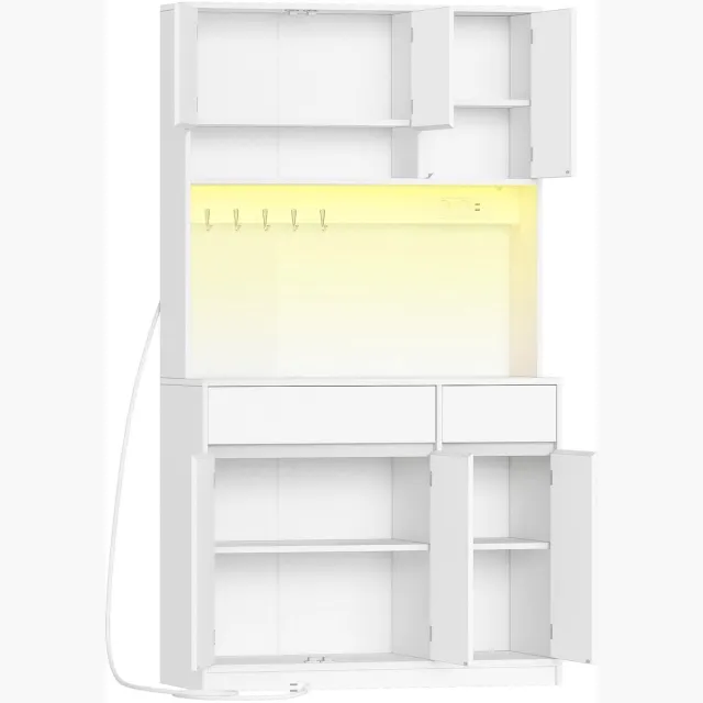 Atlasyx keukenkast - Opbergkast - Buffetkast - Voorraadkast - Keuken - Hoge kast - Met verlichting - 2 Lades - 100x40x180cm - Wit