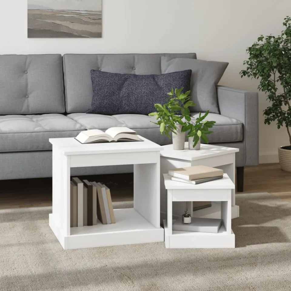 vidaXL 3-delige Salontafelset bewerkt hout wit, foto 3