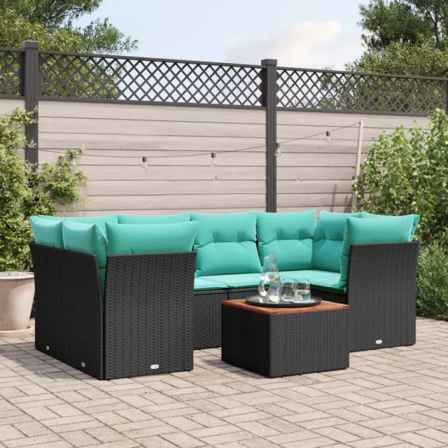 vidaXL 7-delige Loungeset met kussens poly rattan zwart, foto 2