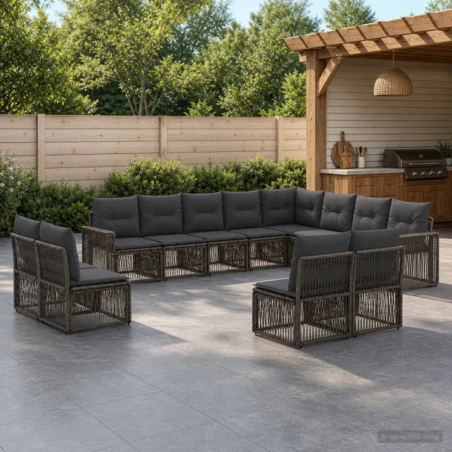 vidaXL Tuinbankenset 12 st 12-zits Grijs en Donkergrijs poly rattan, foto 2