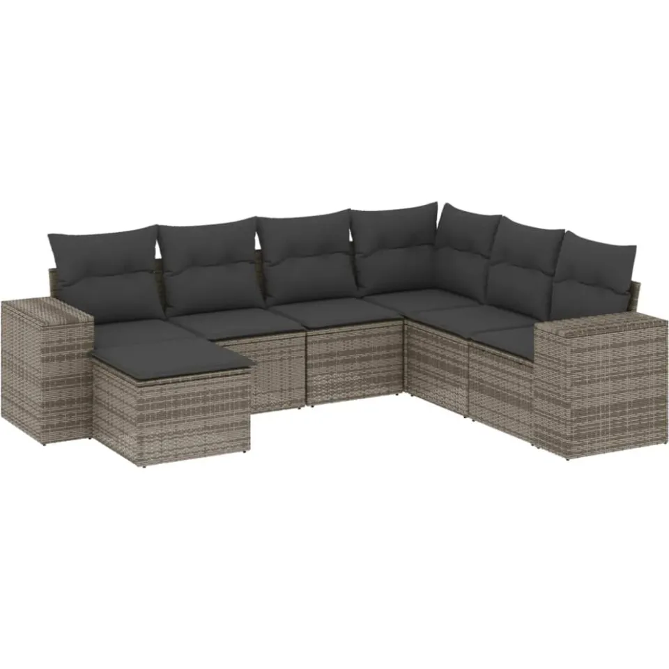 vidaXL 7-delige Loungeset met kussens poly rattan grijs, foto 3