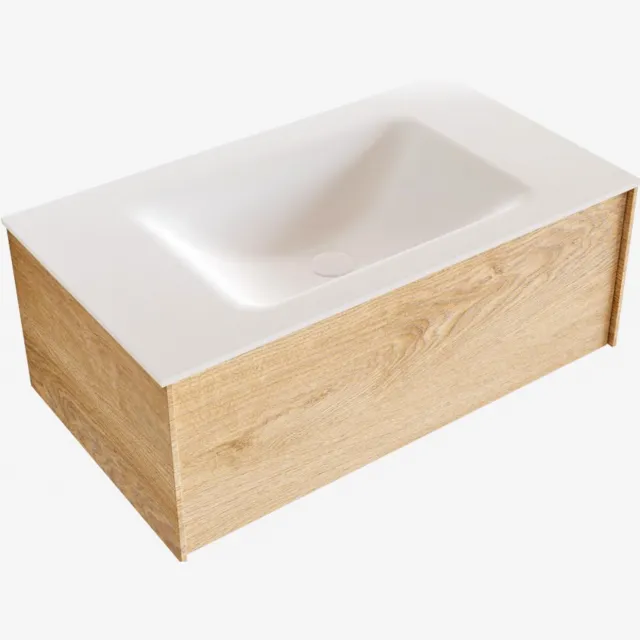 Boss & Wessing Badkamermeubel BWS Madrid Washed Oak 80 cm Solid Surface Wastafel (zonder of met kraangat)