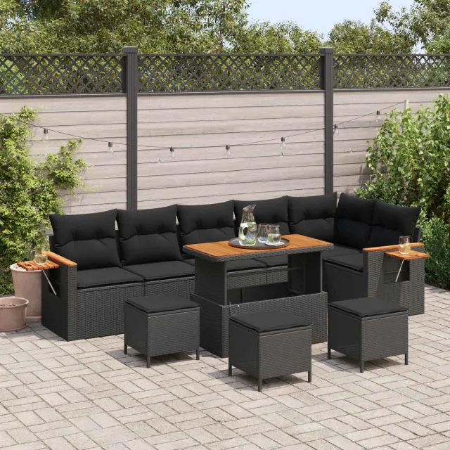 vidaXL Tuinbankenset 10 st Zwart poly rattan