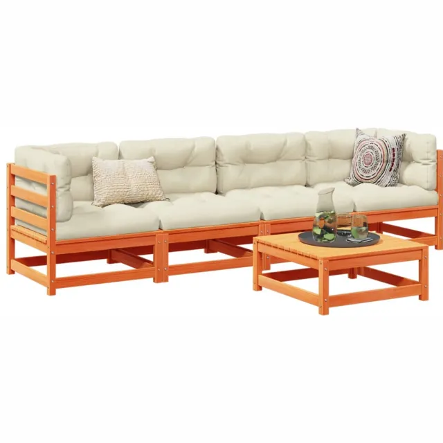 vidaXL 5-delige Loungeset met kussens massief grenenhout wasbruin