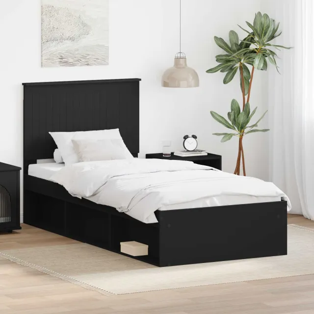 vidaXL Bedframe met hoofdeinde Zwart 90 x 200 cm Massief grenenhout