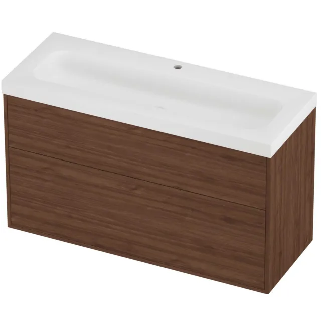 Proline Haga Badmeubelset Polystone Mezza 1 Gat 120x46x73 cm Mat White Indian Walnut Houtlook