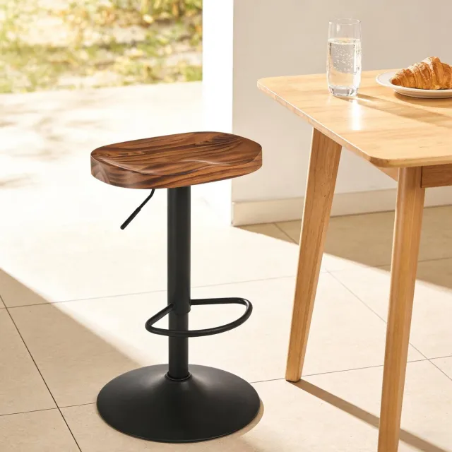 MIVRAY Barkruk Verstelbaar - 360 Graden Draaibaar - Zonder Rugleuning Voor Keuken Eiland En Bar - Hout En Metaal - Rustic Brown