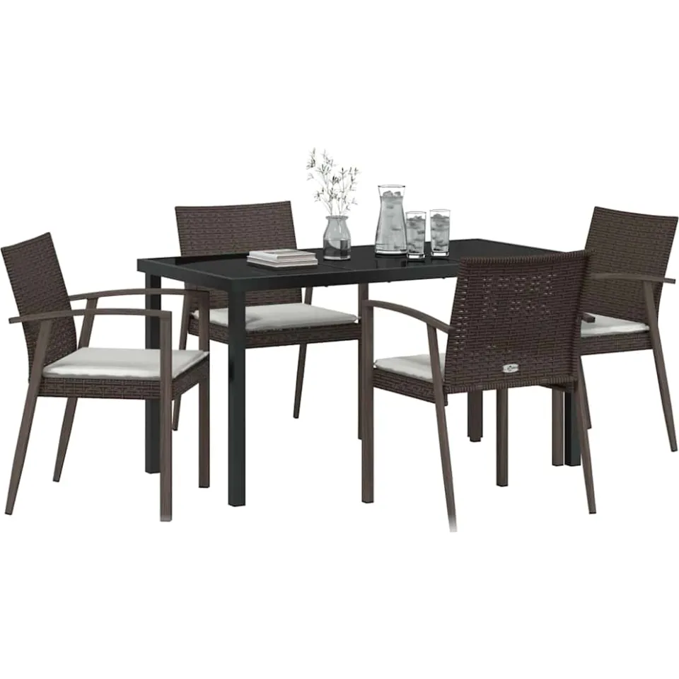 vidaXL Tuin eettafelset 5 st Bruin en zwart PE Rattan, foto 2