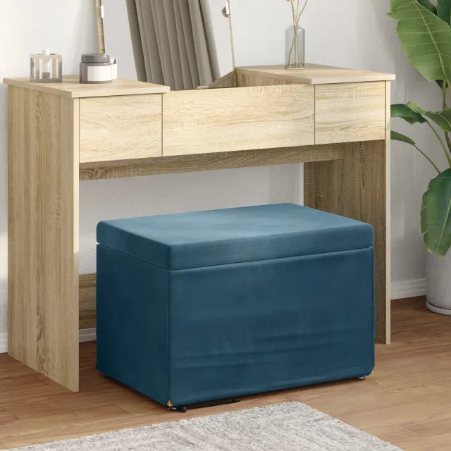 vidaXL Kruk Blauw 61 x 41 x 40 cm Velvet en Gefabriceerd Hout, foto 2