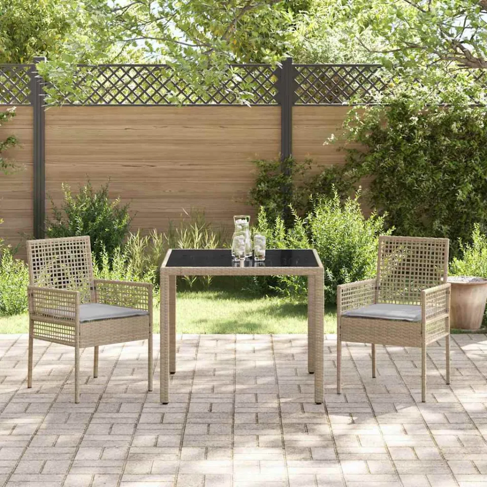 vidaXL Tuin eettafelset 3 st Beige poly rattan, foto 3