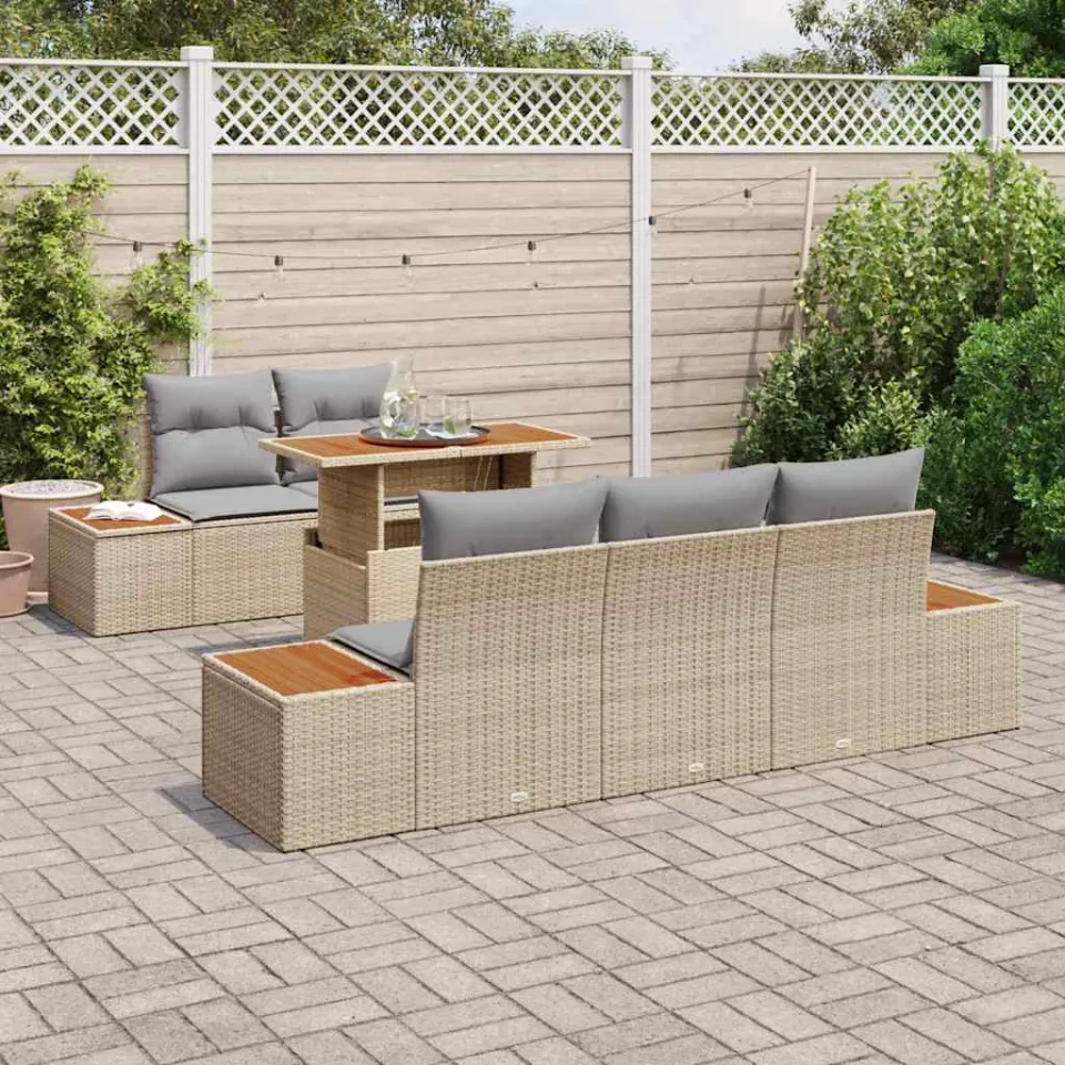 vidaXL Tuin Sofa Set 6 st Beige Poly riet, foto 3