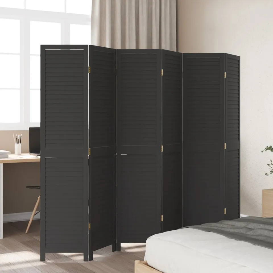 vidaXL Kamerscherm met 6 panelen massief paulowniahout zwart, foto 3