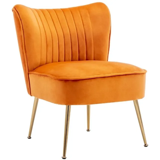 chairus Leunstoel - Oranje - Velvet - Met rugleuning - Armloze stoel - Accent loungestoel - Gewatteerde zitting - Met Metalen Poten - Tubstoel voor Woonkamer en Balkon