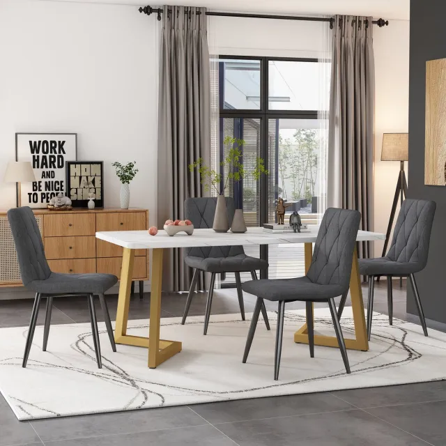 MODFU Eethoekset Met 4 Stoelen - Rechthoekige Eettafel - Modern - Voor Eetkamer - MDF - Grijs - 117 x 68 cm